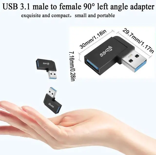 Alt view image 5 of 7 - JAENFONG USB 3.1 90°Angle Adapter 10Gbps USB 3.1 Male to Female Left Angle L-Shaped Connector USB A 3.1 Data Transfer Converter Coupler, 2PCS(Left Angle Side Bend)