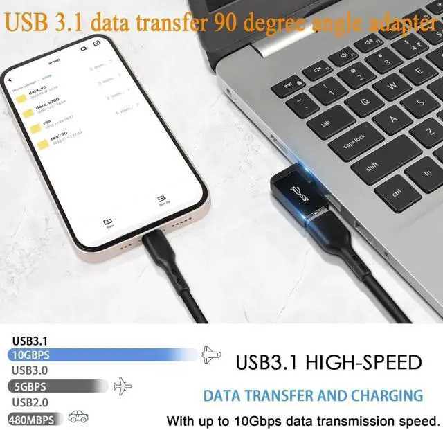 Alt view image 3 of 7 - JAENFONG USB 3.1 90°Angle Adapter 10Gbps USB 3.1 Male to Female Left Angle L-Shaped Connector USB A 3.1 Data Transfer Converter Coupler, 2PCS(Left Angle Side Bend)
