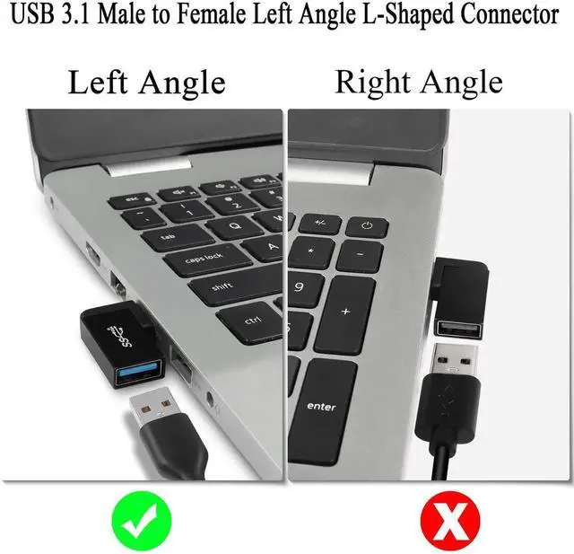 Alt view image 4 of 7 - JAENFONG USB 3.1 90°Angle Adapter 10Gbps USB 3.1 Male to Female Left Angle L-Shaped Connector USB A 3.1 Data Transfer Converter Coupler, 2PCS(Left Angle Side Bend)