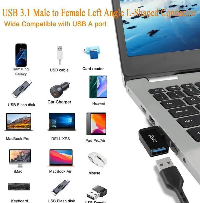 Alt view image 6 of 7 - JAENFONG USB 3.1 90°Angle Adapter 10Gbps USB 3.1 Male to Female Left Angle L-Shaped Connector USB A 3.1 Data Transfer Converter Coupler, 2PCS(Left Angle Side Bend)