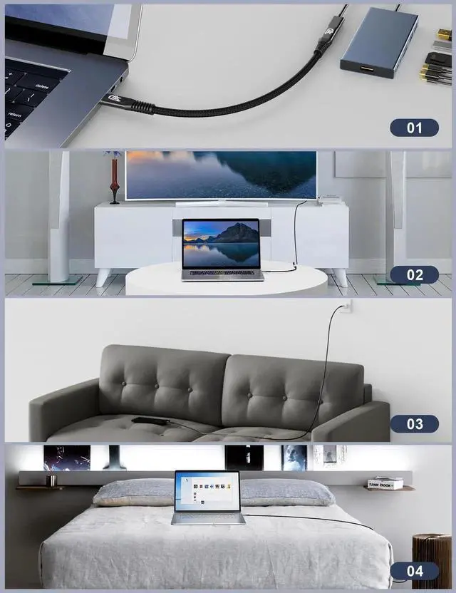 Alt view image 2 of 7 - JAENFONG USB 4 Type-c Male to Female Extension Cable Ultra HD 8K@60Hz 240W Charging 40Gbps Data Transfer Compatible with External SSD eGPU USB4 Extension Cable 1.65Ft, Thunderbolt 3 & 4