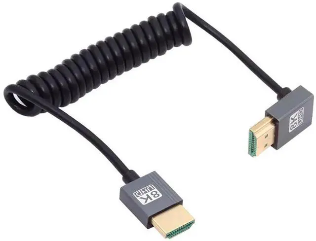 Alt view image 7 of 7 - JAENFONG Up Angled HDMI 2.1 Male to HDMI Male Stretch Coiled Cable 90 Degree 8K 60hz 100cm for Monitor HDTV Computer Laptop