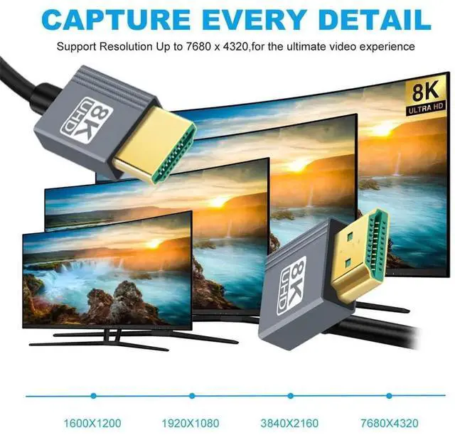 Alt view image 2 of 7 - JAENFONG Up Angled HDMI 2.1 Male to HDMI Male Stretch Coiled Cable 90 Degree 8K 60hz 100cm for Monitor HDTV Computer Laptop