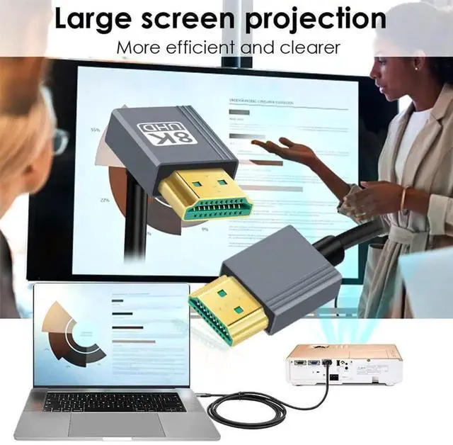 Alt view image 3 of 7 - JAENFONG Up Angled HDMI 2.1 Male to HDMI Male Stretch Coiled Cable 90 Degree 8K 60hz 100cm for Monitor HDTV Computer Laptop