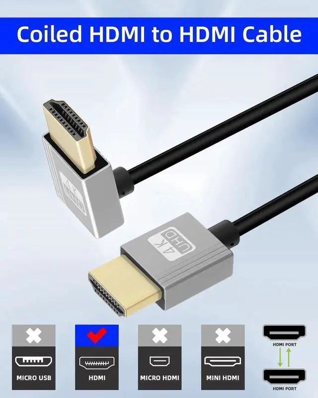 Alt view image 6 of 7 - JAENFONG 4K Up Angle HDMI Coiled Cable 2.2FT, 270 Degree Short HDMI to HDMI Cable, Spring Spiral HDMI 2.0 Cable 4K@120Hz,18Gbps,for Camera/TV/Capture Cards/Tablet