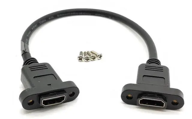 Alt view image 7 of 7 - JAENFONG HDMI Female to HDMI Female Panel Mount Ethernet Adapter High Speed Extension Cable 28AWG with Screws 30CM