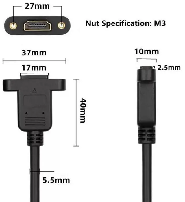 Alt view image 5 of 7 - JAENFONG HDMI Female to HDMI Female Panel Mount Ethernet Adapter High Speed Extension Cable 28AWG with Screws 30CM