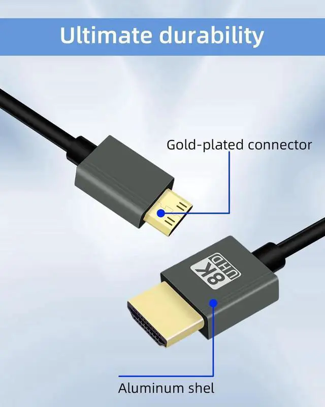 Alt view image 4 of 7 - JAENFONG8K Mini HDMI to HMDI Coiled Cable 2.2FT, Spring Spiral HDMI to Mini HDMI Cable, Short HDMI Cable 2.1 8K@60Hz 48Gbps for Camera/Camcorder/HDTV/Tablet