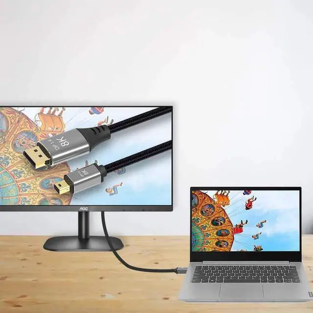 Alt view image 5 of 7 - JAENFONG DisplayPort 1.4 8K 60hz Cable Ultra-HD UHD 4K 144hz Mini DP to DP Cable 76804320 for Video PC Laptop TV (2.0M)