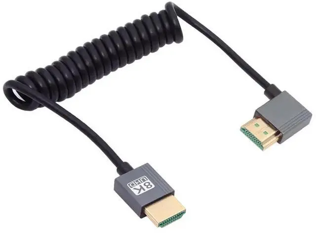 Alt view image 2 of 7 - JAENFONG Left Angled HDMI 2.1 Male to HDMI Male Stretch Coiled Cable 90 Degree 8K 60hz 100cm for Monitor HDTV Computer Laptop