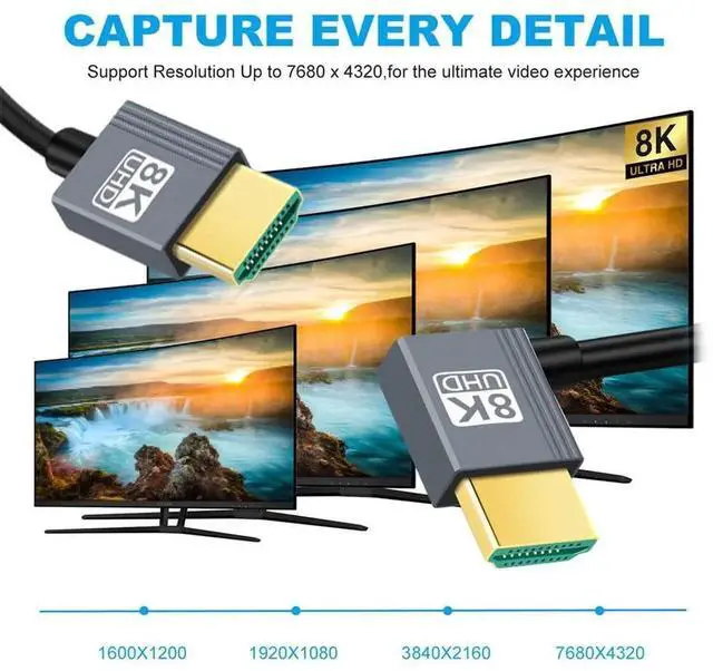 Alt view image 3 of 7 - JAENFONG Left Angled HDMI 2.1 Male to HDMI Male Stretch Coiled Cable 90 Degree 8K 60hz 100cm for Monitor HDTV Computer Laptop