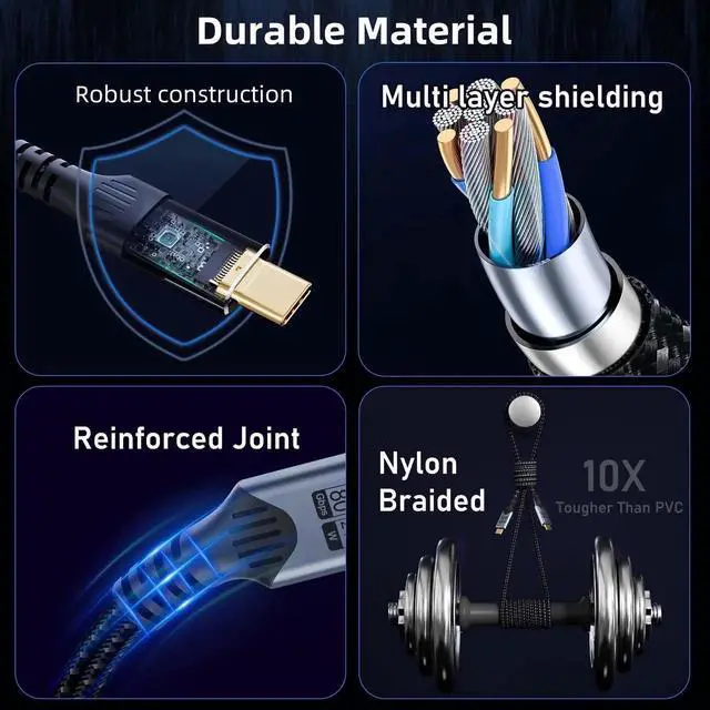 Alt view image 4 of 6 - short usb c to usb c 1FT/0.3M Compatible With Thunderbolt 5 Cable high Speed 80Gbps Data Transfer,16K/8K/4K Video,type c to type c 240W PD Fast Charging for thunderbolt 4/3, Durable Braided Nylon