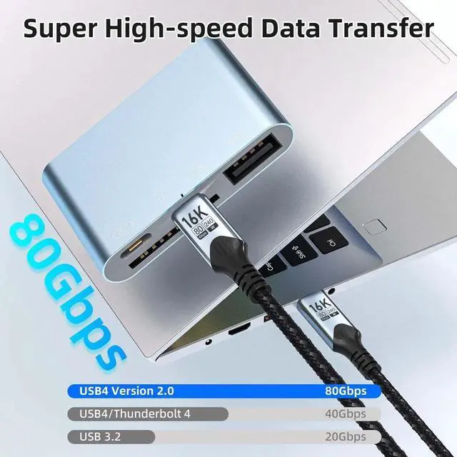 Alt view image 6 of 6 - short usb c to usb c 1FT/0.3M Compatible With Thunderbolt 5 Cable high Speed 80Gbps Data Transfer,16K/8K/4K Video,type c to type c 240W PD Fast Charging for thunderbolt 4/3, Durable Braided Nylon