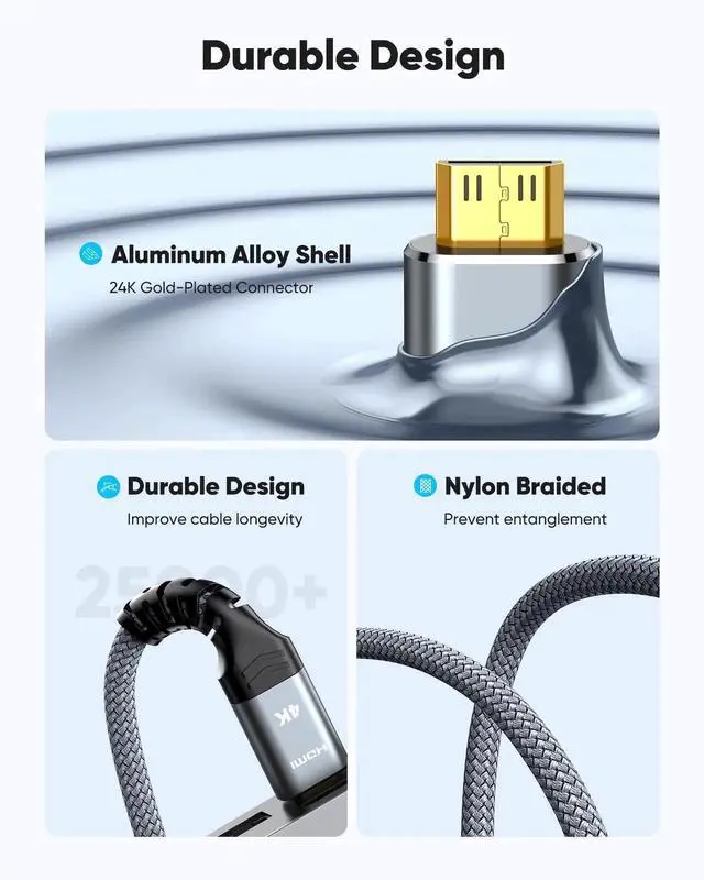 Alt view image 3 of 7 - JAENFONG Mini HDMI to HDMI Cable 10FT, 4K 60Hz High Speed HDMI to Mini HDMI Cable Male Bi-Directional 2.0 Cord, for HDTV, Tablet, Camera and Camcorder [Aluminum Shell, Nylon Braided]