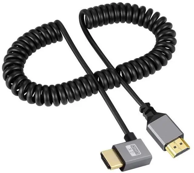 Alt view image 4 of 6 - JAENFONG 4K 60hz HDMI 2.0 Male to HDMI Male Stretch Coiled Cable Right Angled 90 Degree Connector for HDTV Monitor Computer Laptop
