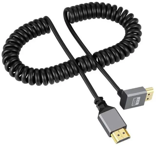 Alt view image 4 of 7 - JAENFONG 4K 60hz HDMI 2.0 Male to HDMI Male Stretch Coiled Cable Up Angled 90 Degree Connector for HDTV Monitor Computer Laptop
