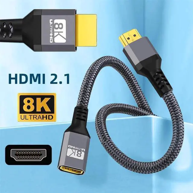 Alt view image 6 of 7 - JAENFONG HDMI 2.1 Extension Cable Male to Female Ultra-HD 8K 60hz 4K 120hz 48Gbs with Audio 3D HDMI Cord Black 0.3M