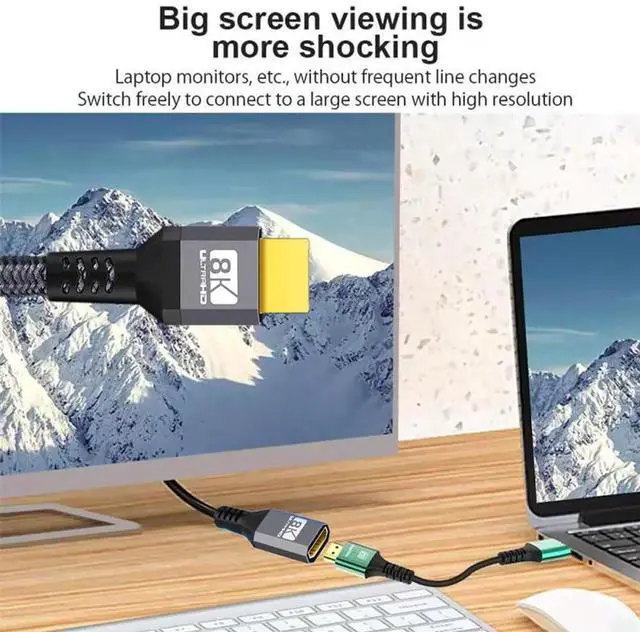 Alt view image 2 of 7 - JAENFONG HDMI 2.1 Extension Cable Male to Female Ultra-HD 8K 60hz 4K 120hz 48Gbs with Audio 3D HDMI Cord Black 0.5M