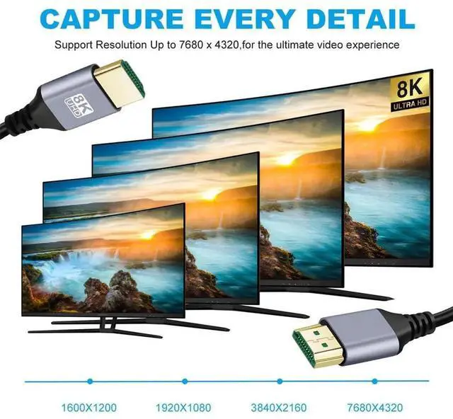 Alt view image 3 of 7 - JAENFONG HDMI 2.1 HDTV Cable Type-A Male to Male 8K 4K Hyper Super Flexible Ultra Thin Slim Cord High Speed for Computer HDTV 3.0M