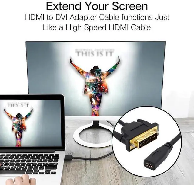 Alt view image 2 of 7 - JAENFONG 20cm Micro HDMI 1.4 Type-D 4K to DVI 24+1 Cable -Male to Female Extension Cord for HDTV Graphics Card UHD Black