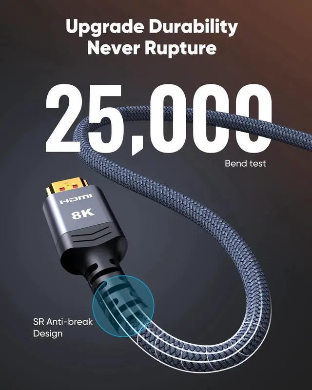 Alt view image 3 of 7 - JAENFONG High Speed 8K 60Hz HDMI Cable 3.3FT/1M, 2.1 48Gbps HDMI Braided Cable-4K@120Hz 7680P,DTS:X,HDCP 2.2 & 2.3, HDR 10,eARC,Dynamic HDR,Compatible for Laptop, Monitor, Roku TV