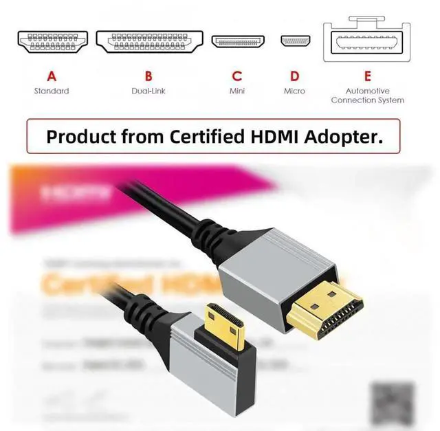 Alt view image 3 of 7 - JAENFONG Ultra Thin HDTV Cable 90 Degree Left Angled Mini HDMI 2.1 Type-A to Type-C 8K 4K Hyper Super Flexible Slim Cord for Camera HDTV 0.5m/1.5ft