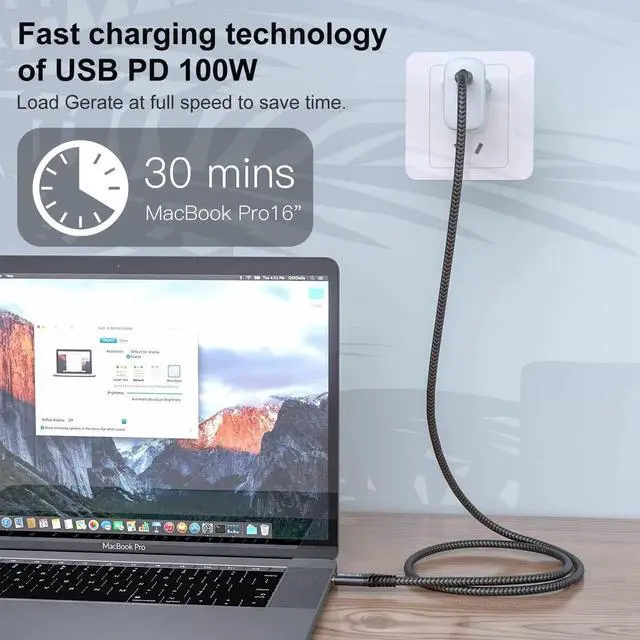 Alt view image 7 of 7 - JAENFONG USB C Cable 10ft, Long C 3.2 Gen 2x2 Monitor Cable 4K, 20Gbps Data Transfer 100W Fast Charging, Compatible With Oculus Quest, MacBook Pro, HP, Portable Monitor