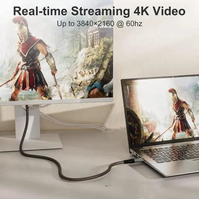 Alt view image 4 of 7 - JAENFONG USB C Cable 10ft, Long C 3.2 Gen 2x2 Monitor Cable 4K, 20Gbps Data Transfer 100W Fast Charging, Compatible With Oculus Quest, MacBook Pro, HP, Portable Monitor