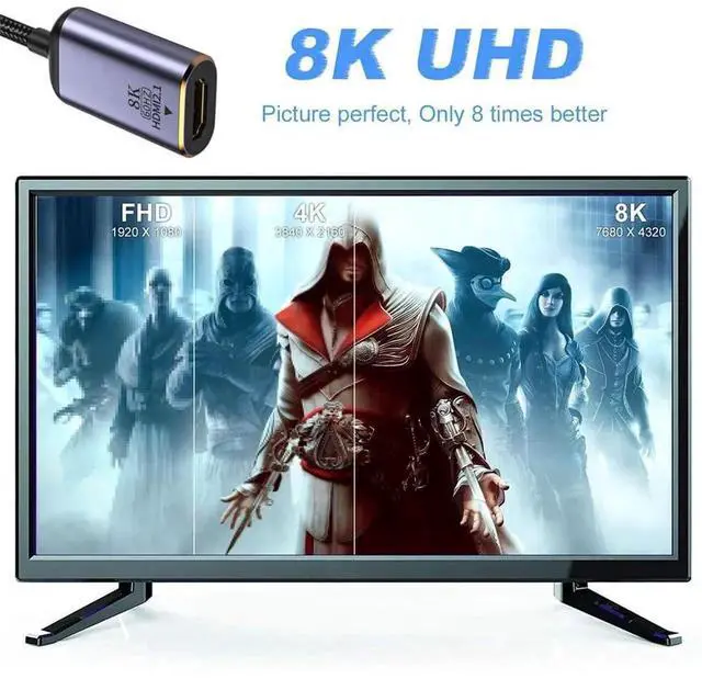 Alt view image 7 of 7 - JAENFONG DisplayPort 1.4 Source to HDMI 2.0 Display 8K 60hz UHD 4K DP to HDMI Female Monitor Adapter Cable