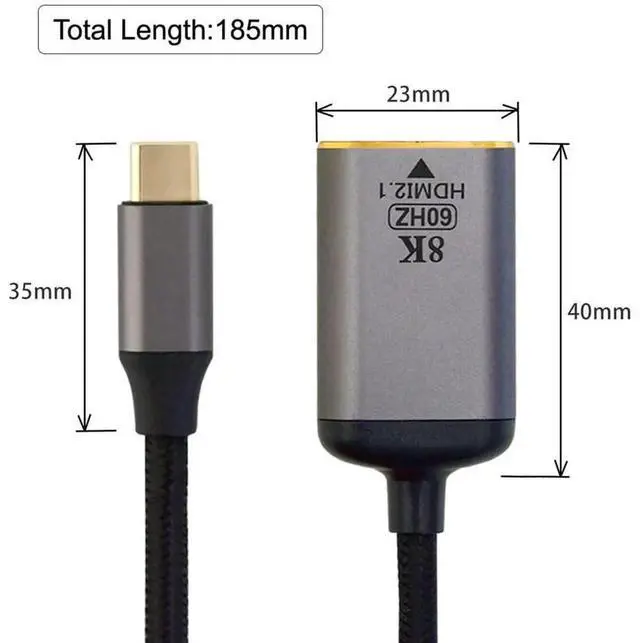 Alt view image 2 of 6 - JAENFONG USB4 USB-C Type-C Source to Female HDMI 2.0 Cable Display 8K 60HZ UHD 4K HDMI Male Monitor