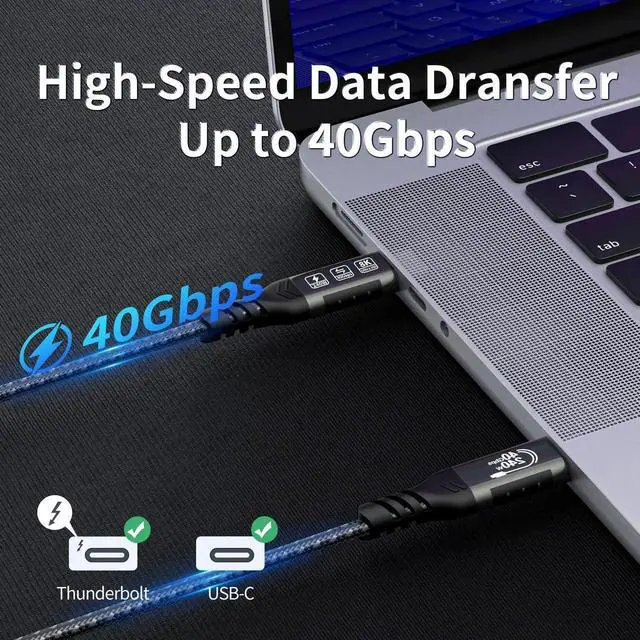 Alt view image 5 of 7 - JAENFONG Short USB C Thunderbolt 4 Cable 1.65ft, USB4 Braided Cables 40Gbps, 8K 60Hz PD 240W Compatible with Thunderbolt 4/3, USB4/3, Type C, for Mac MacBook Pro, SSD eGPU, 0.5 Meter