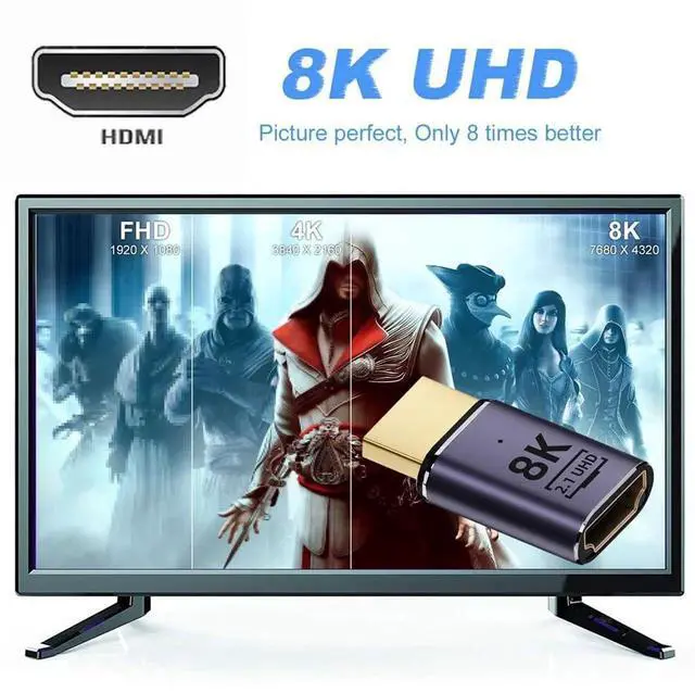 Alt view image 5 of 7 - JAENFONG 8K HDMI Male to HDMI 2.1 Female UHD Extension Gold Converter Adapter Support 8K 60hz HDTV