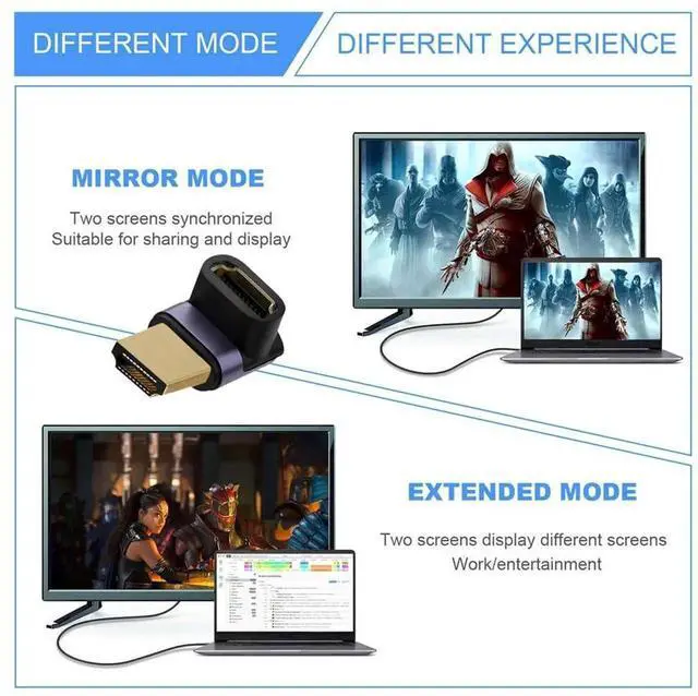 Alt view image 7 of 7 - JAENFONG HDMI 8K Male to HDMI 2.1 Female Vertical 90 Degree Up Angled UHD Extension Adapter Support 8K 60hz HDTV