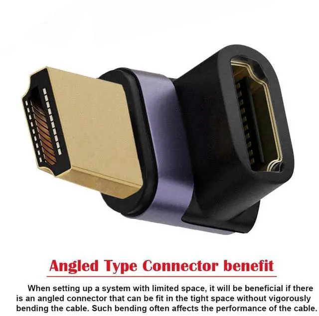 Alt view image 4 of 7 - JAENFONG HDMI 8K Male to HDMI 2.1 Female Vertical 90 Degree Up Angled UHD Extension Adapter Support 8K 60hz HDTV