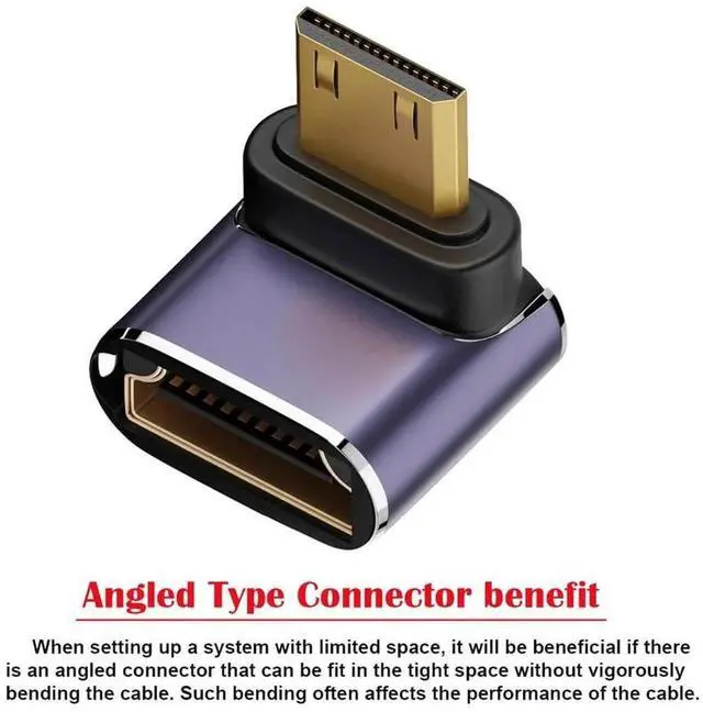 Alt view image 7 of 7 - JAENFONG 8K Down Angled Mini HDMI Male to HDMI 2.1 Female UHD Extension Gold Converter Adapter Support 8K 60hz HDTV