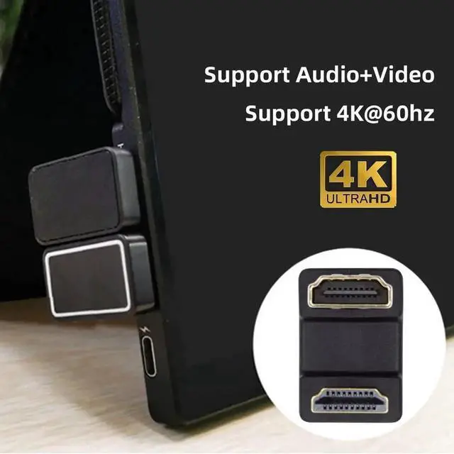 Alt view image 6 of 7 - JAENFONG 4K Standard HDMI 1.4 Male Type-A to HDMI Female Converter, Port Savers Down 360 Degree Opposite U Shape Back Angled Extension Adapter