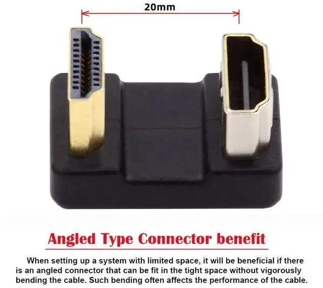 Alt view image 4 of 7 - JAENFONG 4K Standard HDMI 1.4 Male Type-A to HDMI Female Converter, Port Savers Down 360 Degree Opposite U Shape Back Angled Extension Adapter