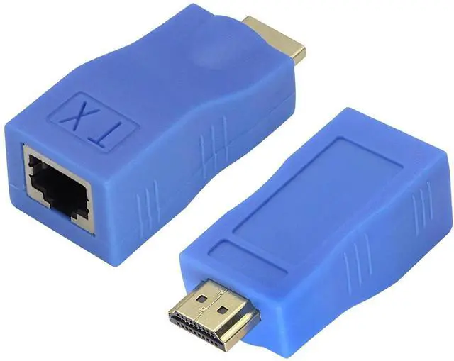 Main image of JAENFONG HDMI Extender by cat.6/6e Cable,1080P HDMI Male to RJ45 Female Converter 4k Network ethernet Adapter,cat5 to hdmi Converter,Apply to HDTV,DVD,PS4,Set-top Boxes,projectors,etc.(2Pack (Blue)