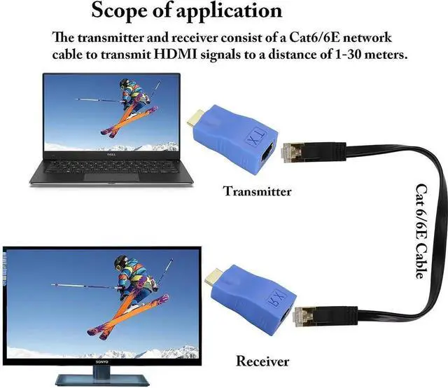 Alt view image 3 of 7 - JAENFONG HDMI Extender by cat.6/6e Cable,1080P HDMI Male to RJ45 Female Converter 4k Network ethernet Adapter,cat5 to hdmi Converter,Apply to HDTV,DVD,PS4,Set-top Boxes,projectors,etc.(2Pack (Blue)