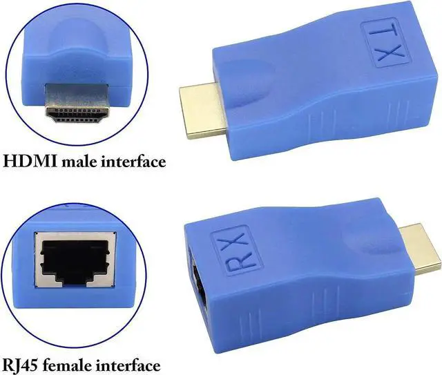 Alt view image 7 of 7 - JAENFONG HDMI Extender by cat.6/6e Cable,1080P HDMI Male to RJ45 Female Converter 4k Network ethernet Adapter,cat5 to hdmi Converter,Apply to HDTV,DVD,PS4,Set-top Boxes,projectors,etc.(2Pack (Blue)