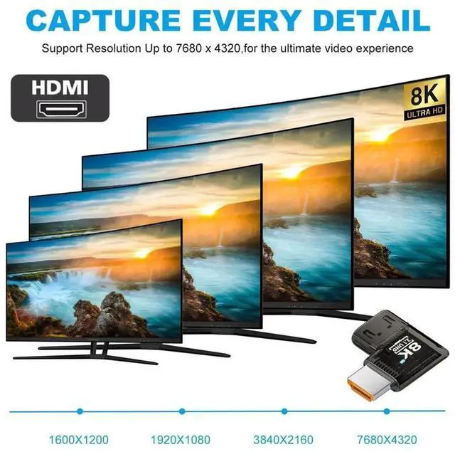 Alt view image 7 of 7 - JAENFONG 90 Degree Right Angled Horizontal HDMI Male to HDMI 2.1 Female Adapter UHD 8K 60hz HDTV Extender Transparent with Smart LED Light for Monitor