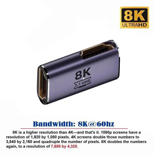 Alt view image 2 of 7 - JAENFONG HDMI 8K Female to HDMI 2.1 Female 90 Degree Angled UHD Extension Gold Converter Adapter Support 8K 60hz HDTV