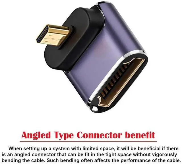 Alt view image 6 of 7 - JAENFONG 8K Down Angled Micro HDMI Male to HDMI 2.1 Female UHD Extension Gold Converter Adapter Support 8K 60hz HDTV