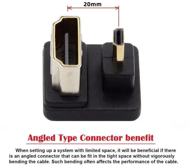 Alt view image 3 of 7 - JAENFONG 4K Port Savers Micro HDMI 1.4 Male Type-D to HDMI Female Down Opposite U Shape Back Angled 360 Degree Extension Adapter