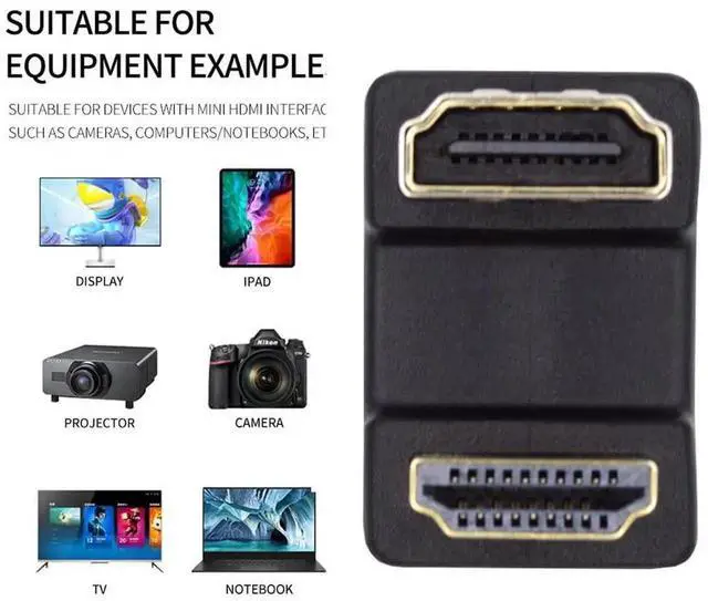 Alt view image 6 of 7 - JAENFONG 4K Standard HDMI 1.4 Converter, Port Savers Up 360 Degree Opposite U Shape Back Angled Male Type-A to HDMI Female Extension Adapter