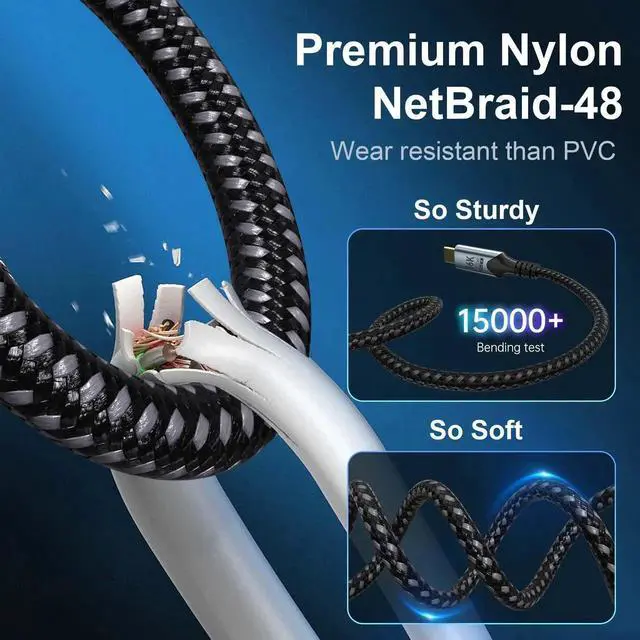 Alt view image 2 of 7 - USB c to USB c 3.3FT/1M Compatible with Thunderbolt 5 Cable high Speed 80Gbps Data Transfer,16K/8K/4K Video,Braided Type c to Type c Charger Cord,240W PD Fast Charging for Thunderbolt 4/3