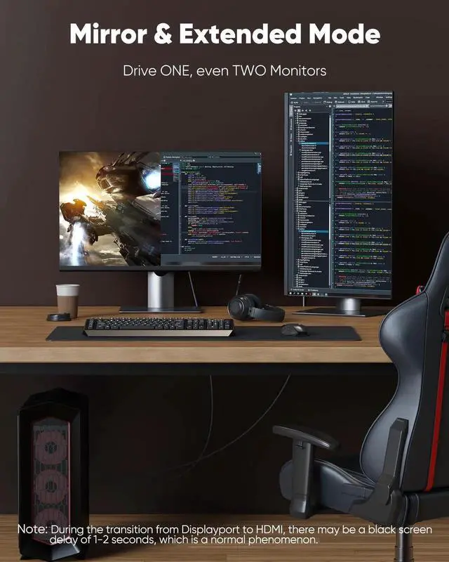 Alt view image 5 of 7 - JAENFONG 4K DisplayPort to HDMI, 10ft Uni-Directional DP (Source) to HDMI (Display) 1.4 Cable, 4K@30Hz, 2K@60Hz, 1080P Full HD, Braided Cord for Dell, NVIDIA, AMD, Monitor, Projector (Red)