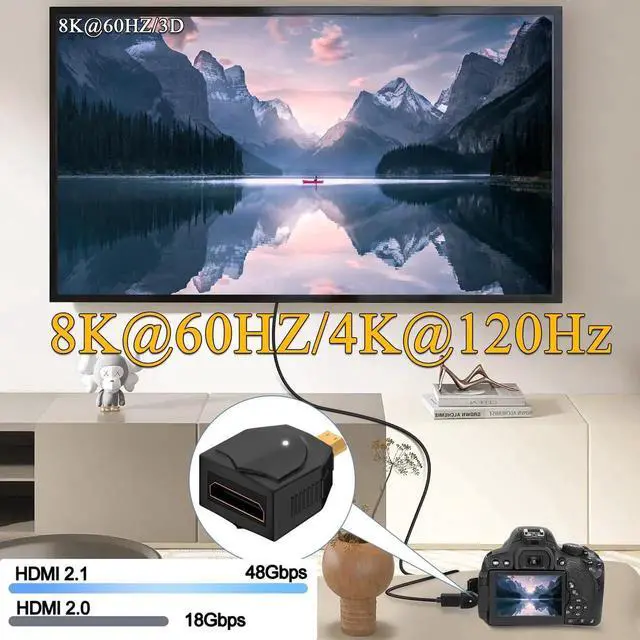 Alt view image 3 of 6 - JAENFONG 8K Micro HDMI to Mini HDMI Adapter Converter UHD2.1 Micro HDMI Male to Mini HDMI Female Gold Plated Connector, 3D 8K@60Hz/4K@120Hz, LED Light, for Digital Camera Tablet Monitor, 2Pcs