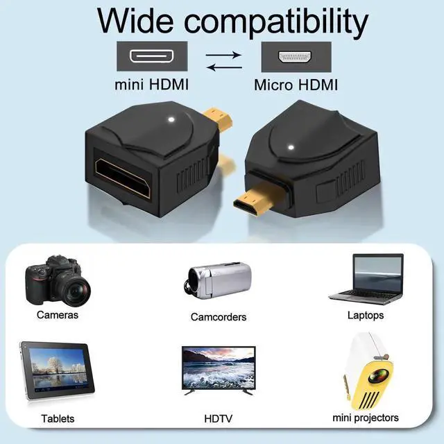 Alt view image 2 of 6 - JAENFONG 8K Micro HDMI to Mini HDMI Adapter Converter UHD2.1 Micro HDMI Male to Mini HDMI Female Gold Plated Connector, 3D 8K@60Hz/4K@120Hz, LED Light, for Digital Camera Tablet Monitor, 2Pcs