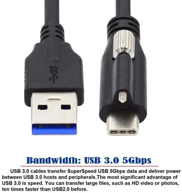 Alt view image 7 of 7 - JAENFONG Standard USB3.0 Data Cable to USB 3.1 Type-C Locking Connector with Panel Mount Screw for Camera 3.0M